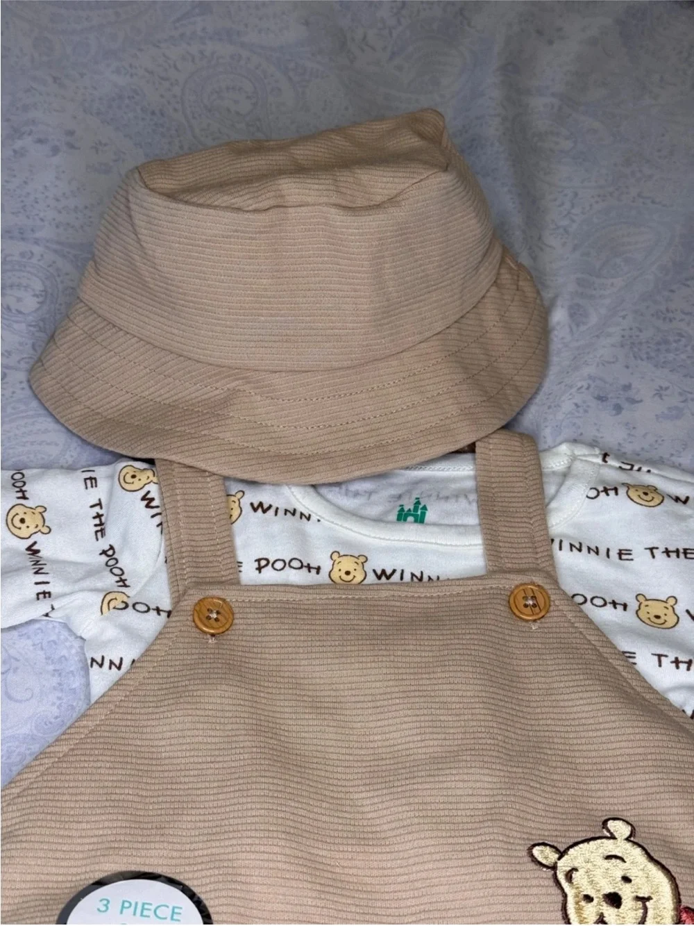 Disney Baby infant Winnie the Pooh 3 piece overalls shorts set
